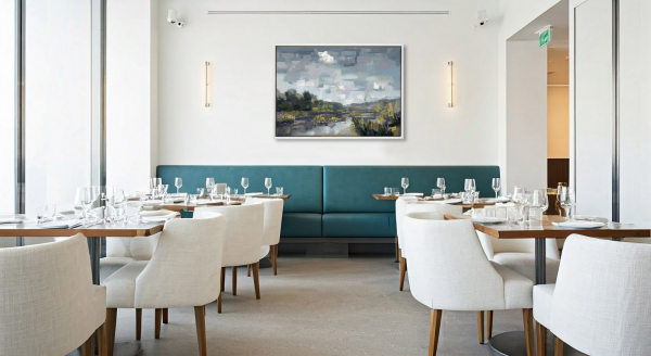 Hoppengarten: Ölmalerei von Frank Henning auf Leinwand, Pleinairmalerei die vor dem Motiv in Hoppengarten entstanden ist. Das Bild zeigt in impressionistischer Malweise die Sieg, Botanik im Vor- und Hintergrund. Einige Kanadagänse sitzen auf einer Insel in der Sieg.