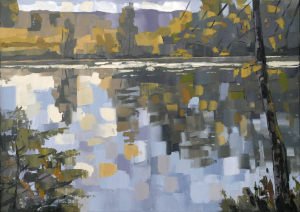 Irgendwo: Ölmalerei von Frank Henning auf Leinwand, Pleinairmalerei die vor dem Motiv entstanden ist. Das Bild zeigt in impressionistischer Malweise die Sieg, Botanik im Vor- und Hintergrund.