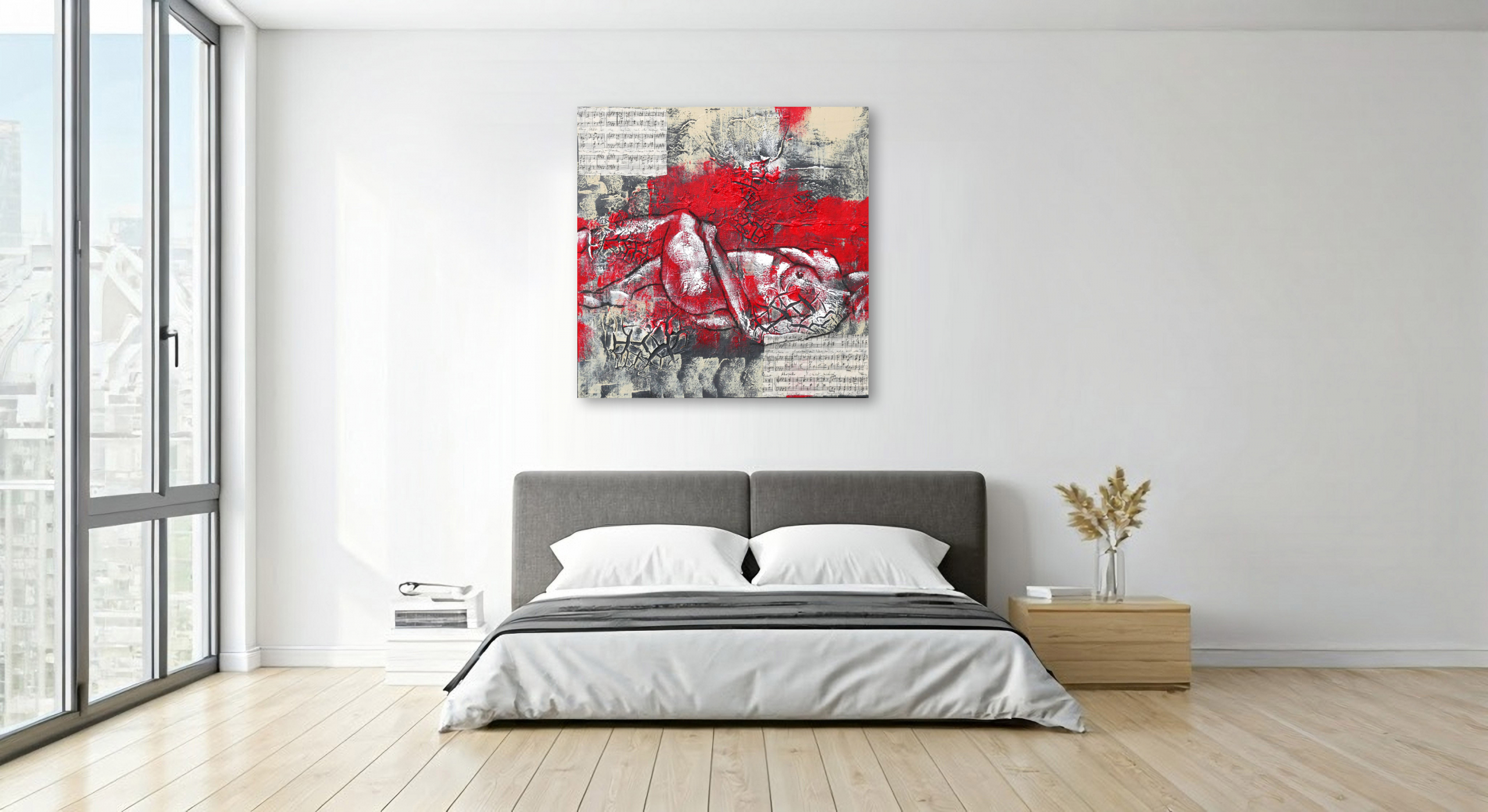 Akt #1 - 2025 Mixed-Media-Kollage von Frank Henning: Akt #1 - 2025, 60 x 60 x 4 cm, Kohle, Acryl, Schellack, Kahari-Papier auf Leinwand. Frank Henning lebt und arbeitet in Nümbrecht im Oberbergischen Kreis, unweit von Köln in NRW, Deutschland.