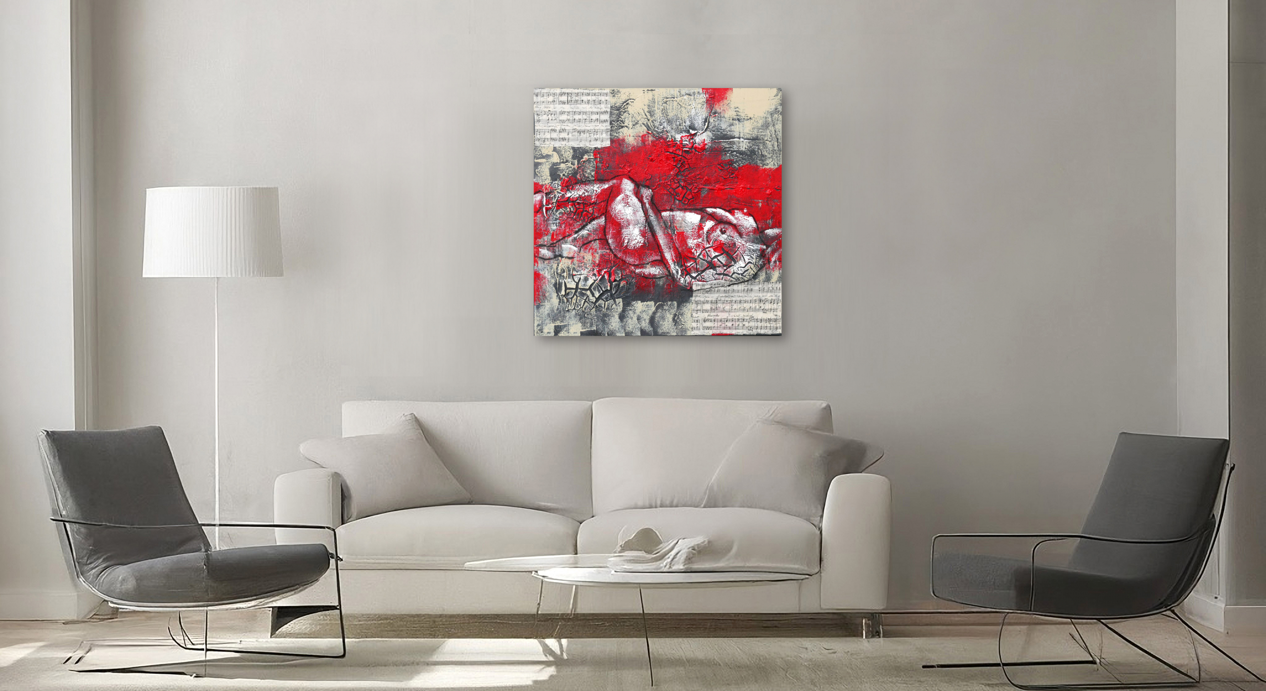 Akt #1 - 2025 Mixed-Media-Kollage von Frank Henning: Akt #1 - 2025, 60 x 60 x 4 cm, Kohle, Acryl, Schellack, Kahari-Papier auf Leinwand. Frank Henning lebt und arbeitet in Nümbrecht im Oberbergischen Kreis, unweit von Köln in NRW, Deutschland.