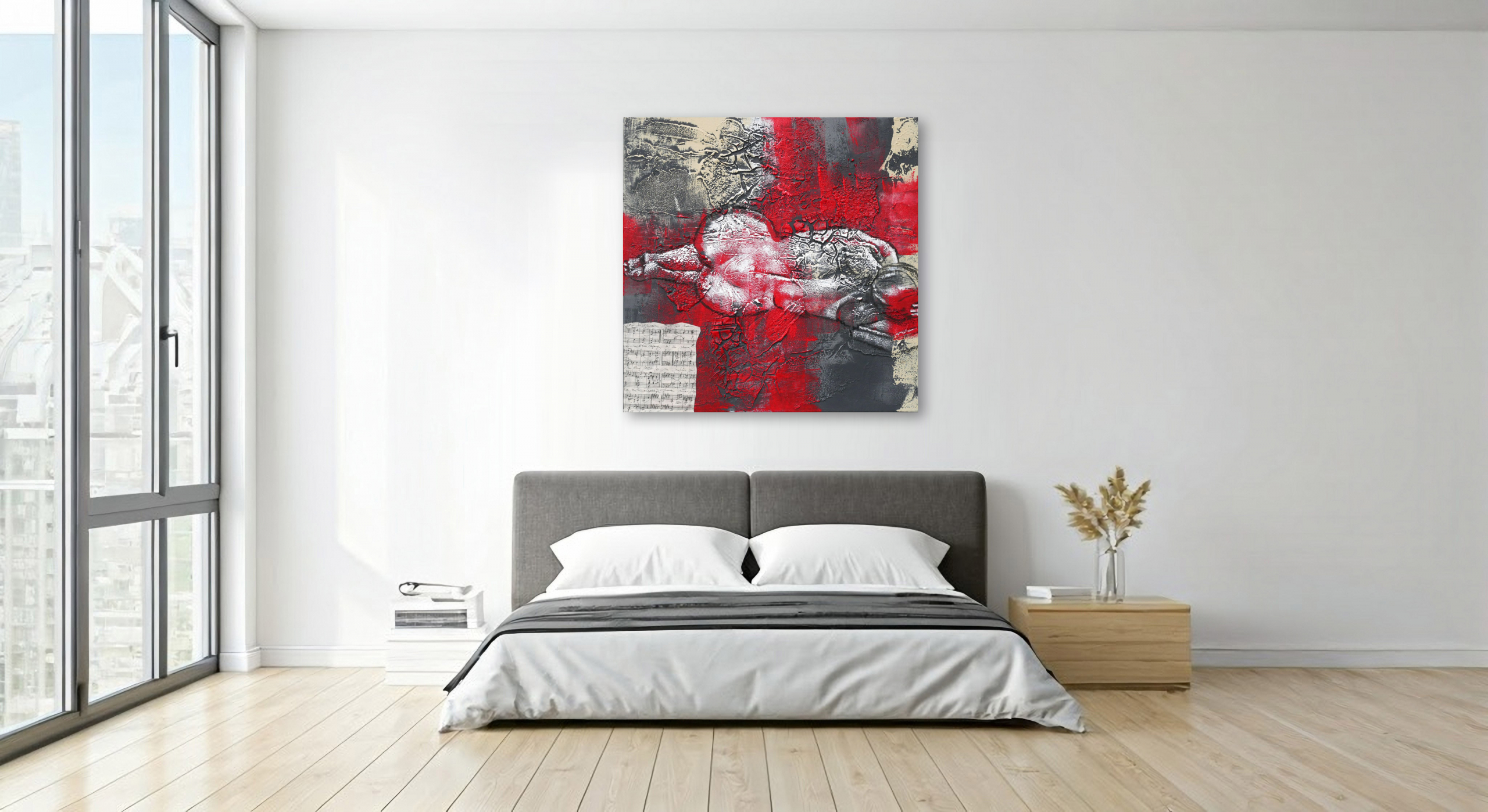 Akt #3 - 2025 Mixed-Media-Kollage von Frank Henning: Akt #3 - 2025, 60 x 60 x 4 cm, Kohle, Acryl, Schellack, Kahari-Papier auf Leinwand. Frank Henning lebt und arbeitet in Nümbrecht im Oberbergischen Kreis, unweit von Köln in NRW, Deutschland.