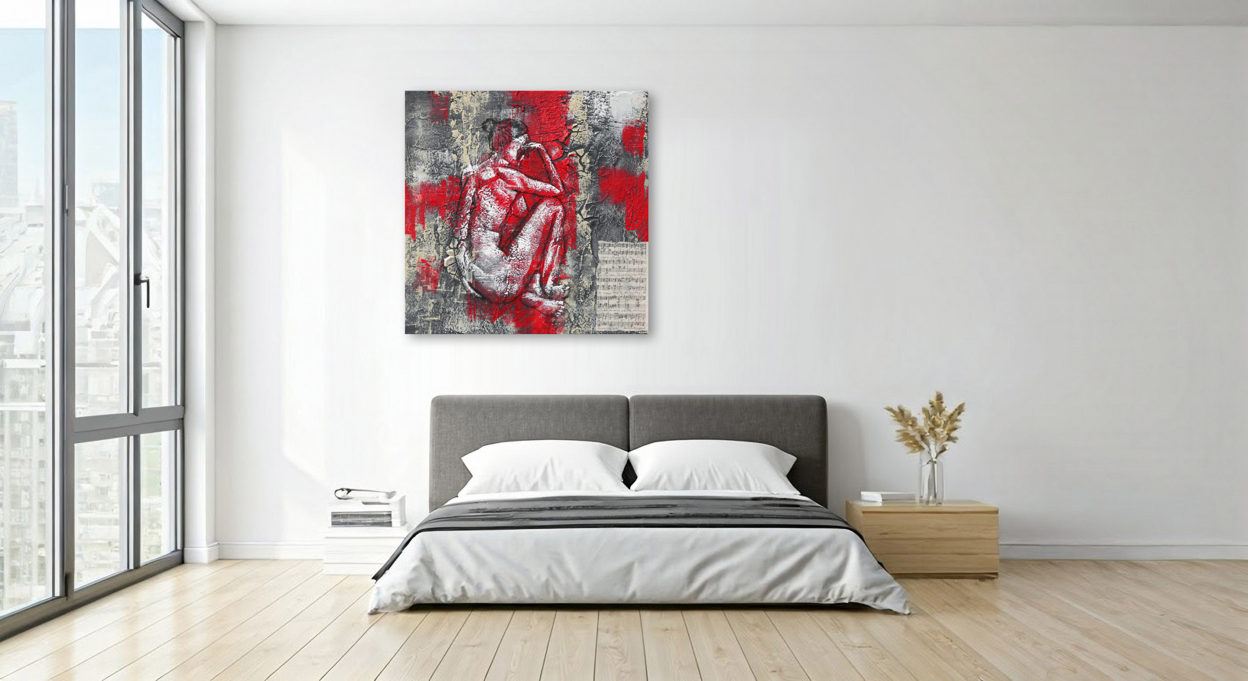 Akt #2 - 2025 Mixed-Media-Kollage von Frank Henning: Akt #2 - 2025, 60 x 60 x 4 cm, Kohle, Acryl, Schellack, Kahari-Papier auf Leinwand. Frank Henning lebt und arbeitet in Nümbrecht im Oberbergischen Kreis, unweit von Köln in NRW, Deutschland.