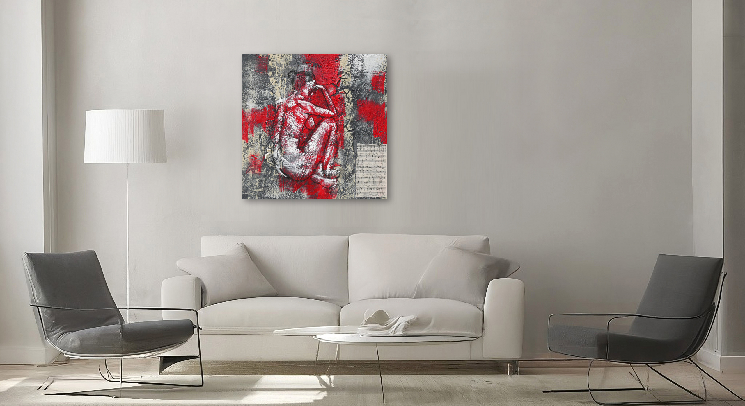 Akt #2 - 2025 Mixed-Media-Kollage von Frank Henning: Akt #2 - 2025, 60 x 60 x 4 cm, Kohle, Acryl, Schellack, Kahari-Papier auf Leinwand. Frank Henning lebt und arbeitet in Nümbrecht im Oberbergischen Kreis, unweit von Köln in NRW, Deutschland.