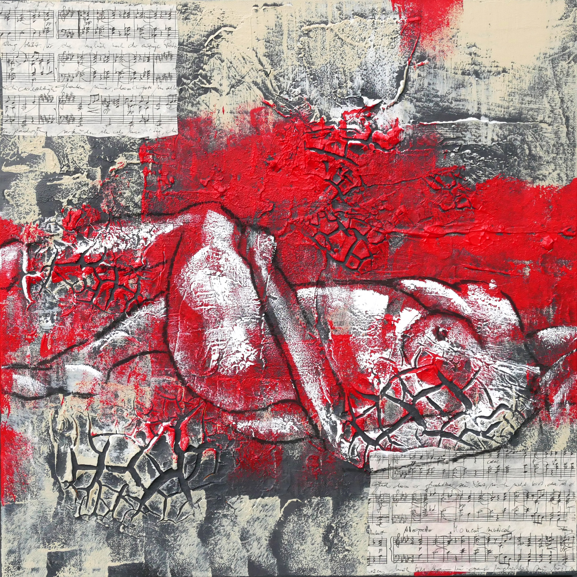 Akt #1 - 2025 Mixed-Media-Kollage von Frank Henning: Akt #1 - 2025, 60 x 60 x 4 cm, Kohle, Acryl, Schellack, Kahari-Papier auf Leinwand. Frank Henning lebt und arbeitet in Nümbrecht im Oberbergischen Kreis, unweit von Köln in NRW, Deutschland.