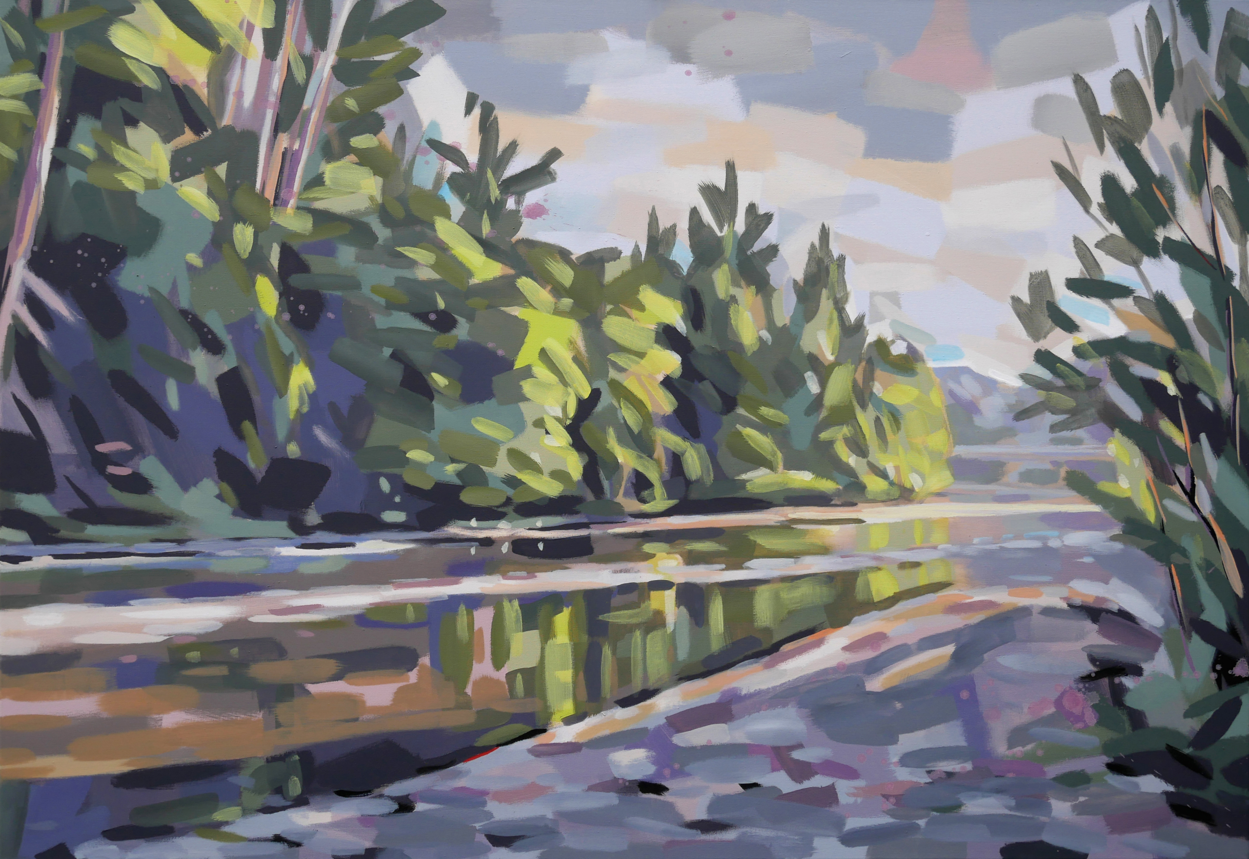 An der Sieg 18 An der Sieg 18 | 90 x 130 cm | 2022 | Acryl auf Leinwand: Pleinairmalerei bei Herchen an der Sieg von Frank Henning. Frank Henning lebt und arbeitet in Nümbrecht im Oberbergischen Kreis, unweit von Köln in NRW, Deutschland.