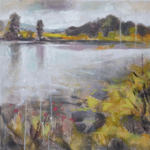 End of Summer 6 | 50 x 50 cm | 2020 | Acryl, Kohle und Schellack auf Leinwand: Pleinairmalerei an der Sieg von Frank Henning. Frank Henning lebt und arbeitet in Nümbrecht im Oberbergischen Kreis, unweit von Köln in NRW, Deutschland.