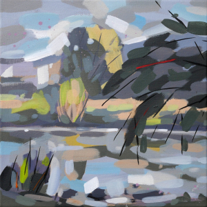 An der Sieg 17 | 30 x 30 cm | 2022 | Acryl auf Leinwand: Pleinairmalerei bei Eitorf an der Sieg von Frank Henning. Frank Henning lebt und arbeitet in Nümbrecht im Oberbergischen Kreis, unweit von Köln in NRW, Deutschland.